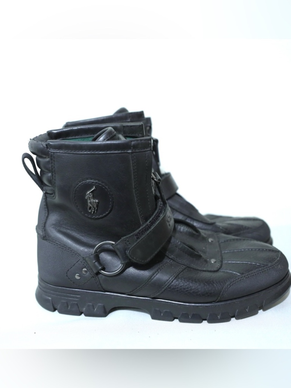 Polo Ralph Lauren Conquest Hi III Boots Sz 9.5 D Black Leather Moto Biker